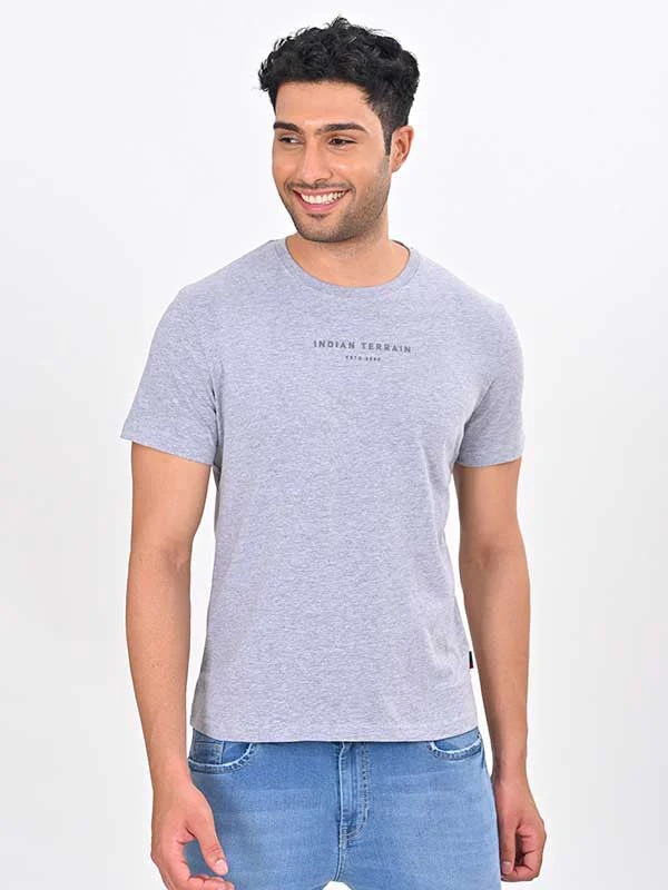 Indian Terrain Men's Half Sleeve Regular Fit Grey Round Neck T-Shirt